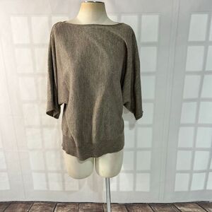 New York & Company Tan Gold Metallic Dolman Sleeve Knit Top Blouse Size Large
